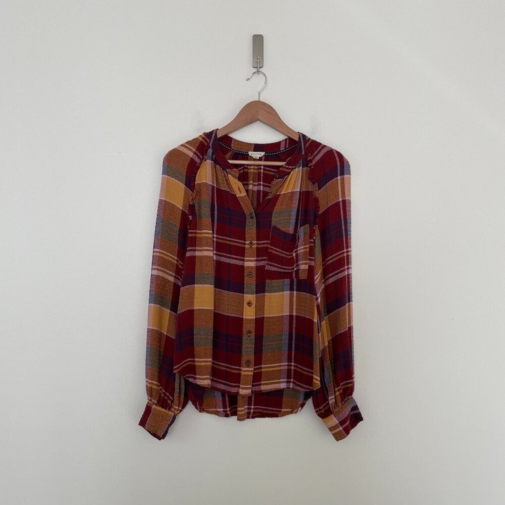 Anthropologie Pilcro Plaid Ruffled Button Down Top in Multi Size Small
